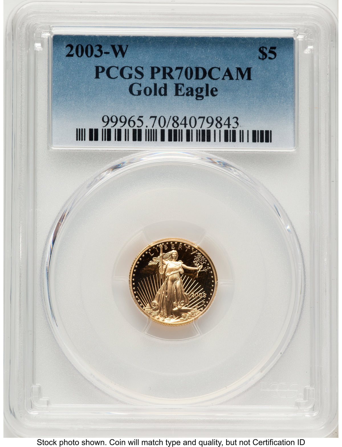 2003-W Proof Gold Eagle 1/10 oz Blue Gradient PCGS PR70