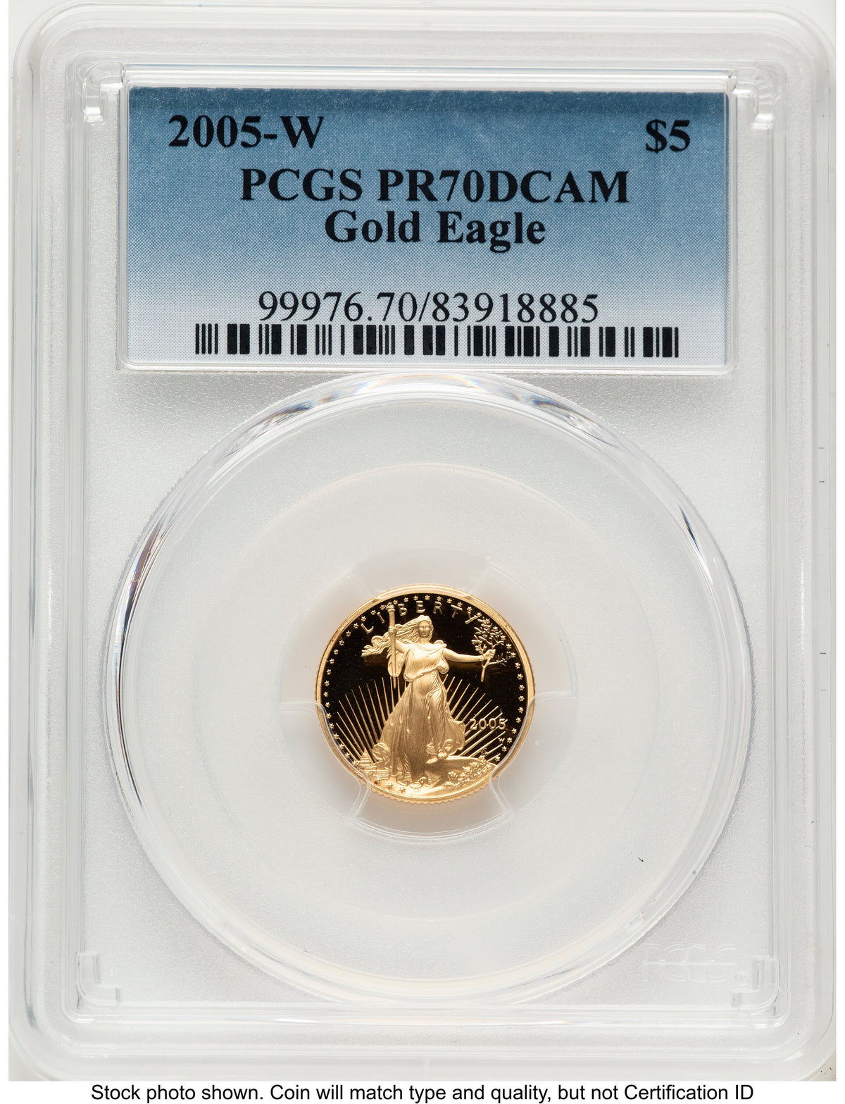 2005-W Proof Gold Eagle 1/10 oz Blue Gradient PCGS PR70
