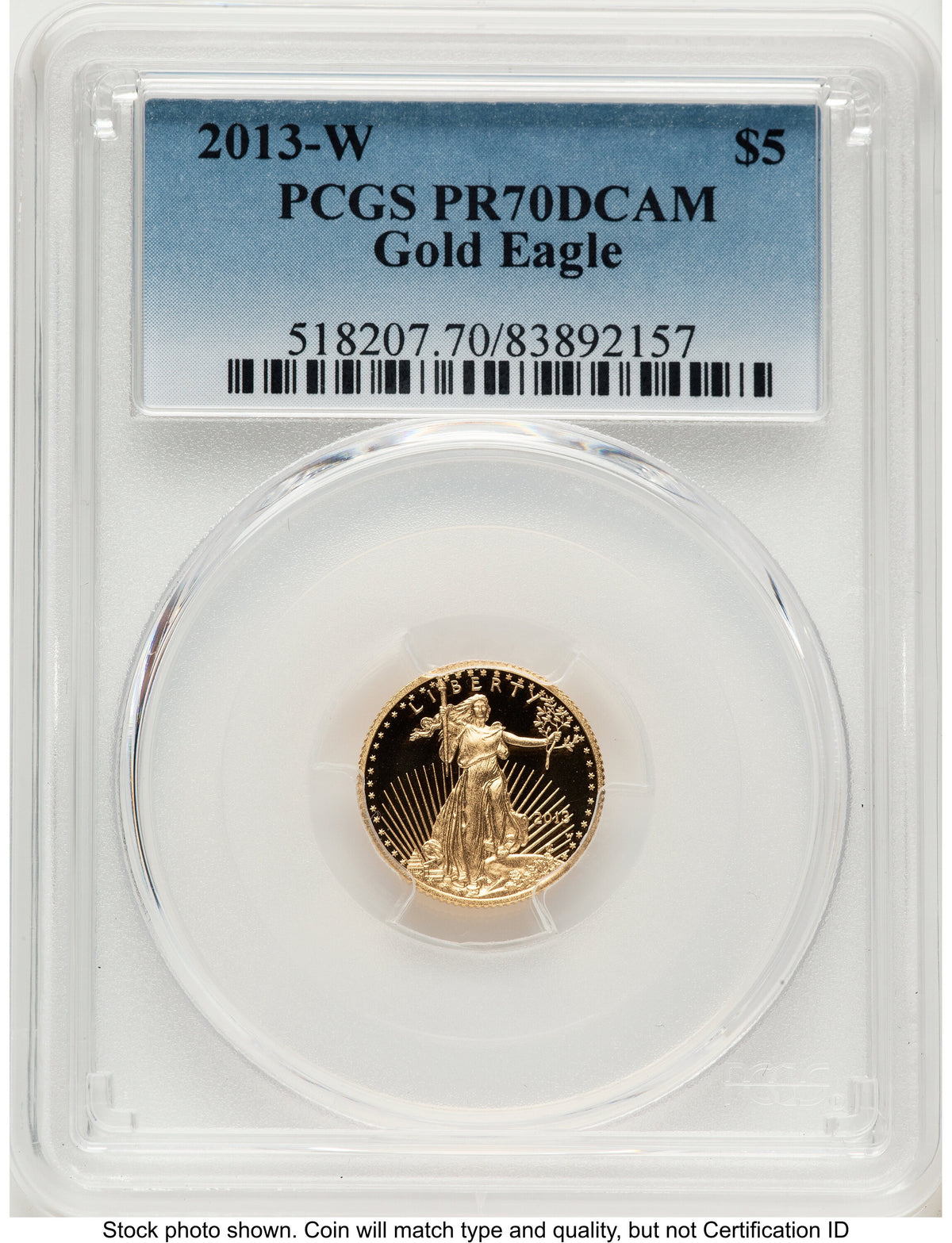 2013-W Proof Gold Eagle 1/10 oz Blue Gradient PCGS PR70