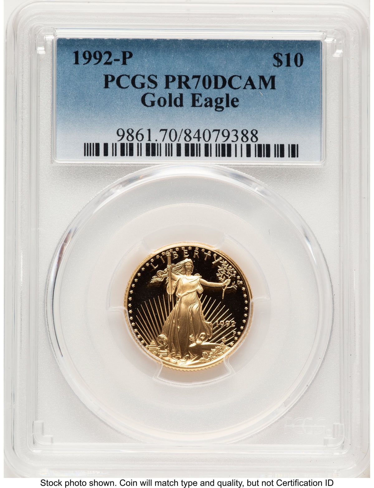 1992-P Proof Gold Eagle 1/4 oz Blue Gradient PCGS PR70