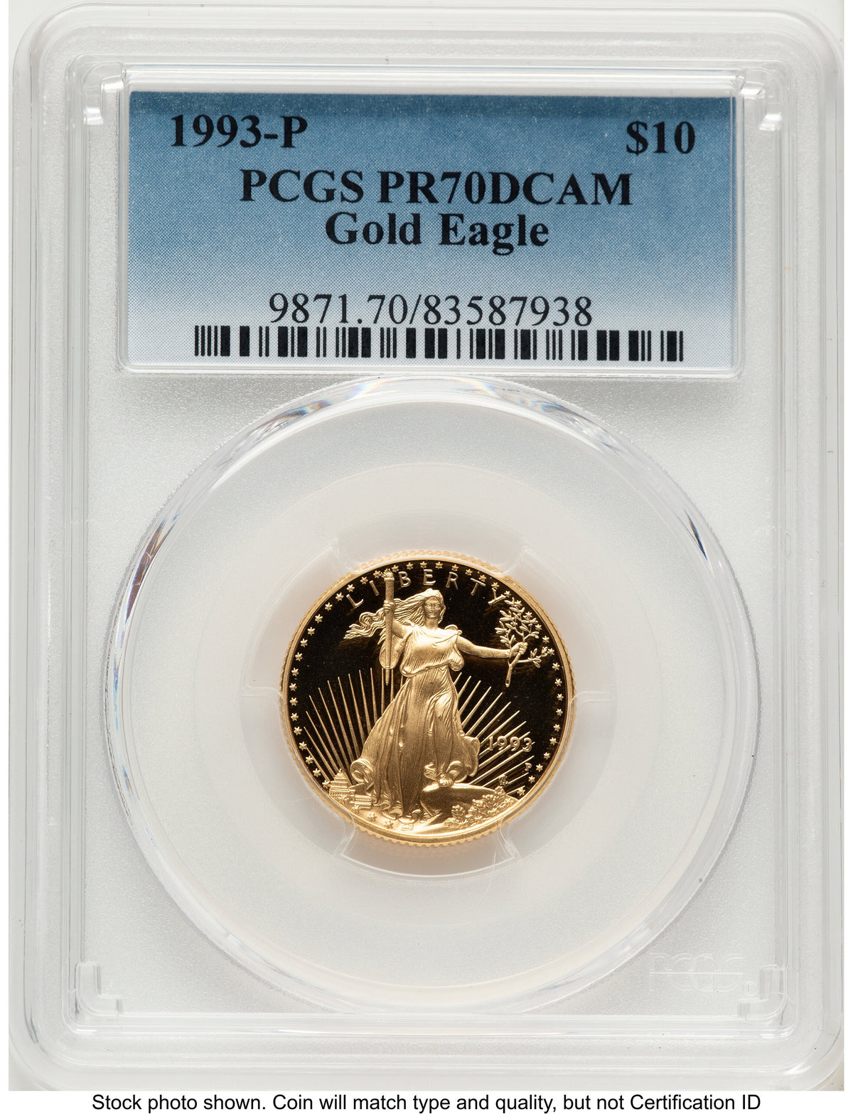 1993-P Proof Gold Eagle 1/4 oz Blue Gradient PCGS PR70