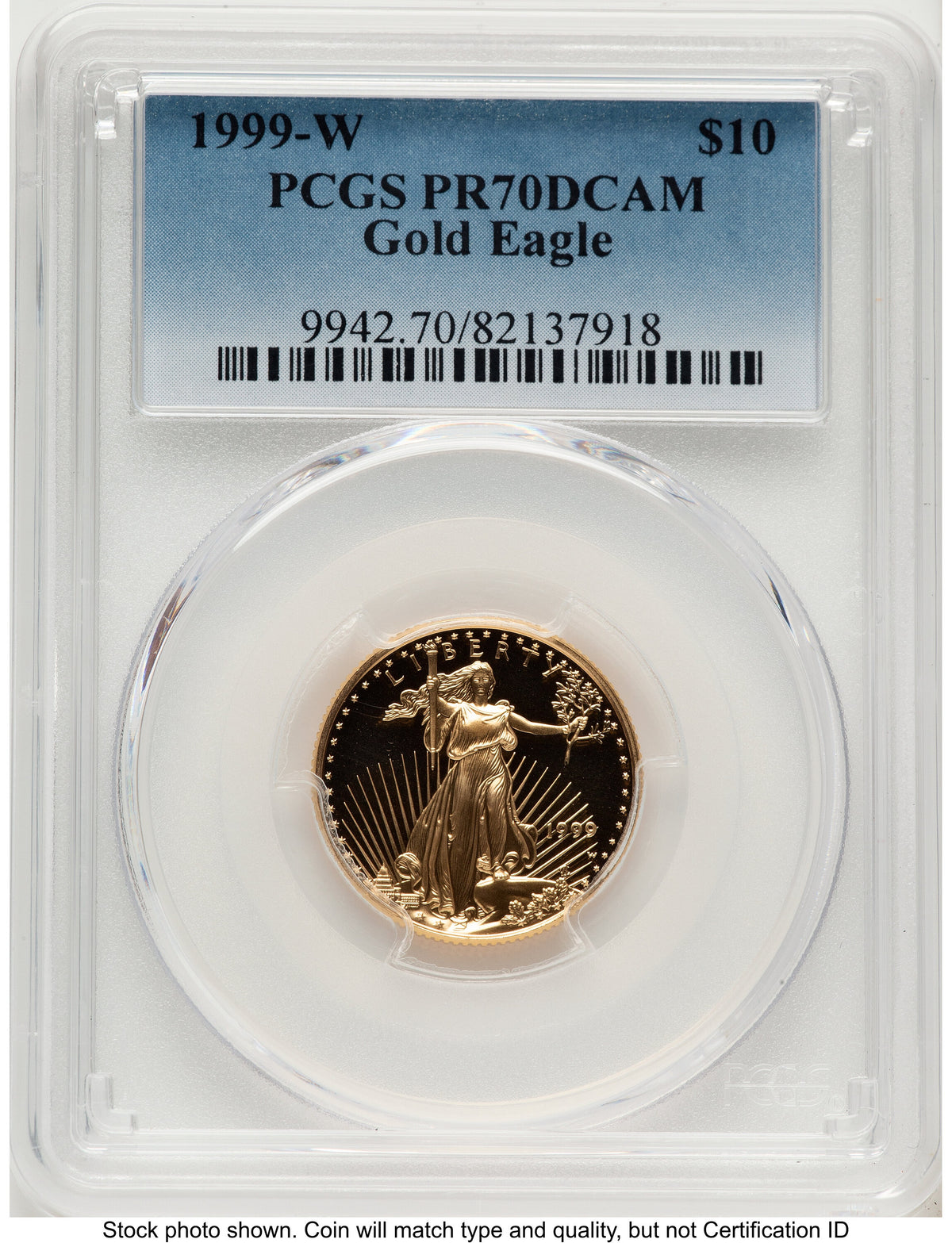 1999-W Proof Gold Eagle 1/4 oz Blue Gradient PCGS PR70
