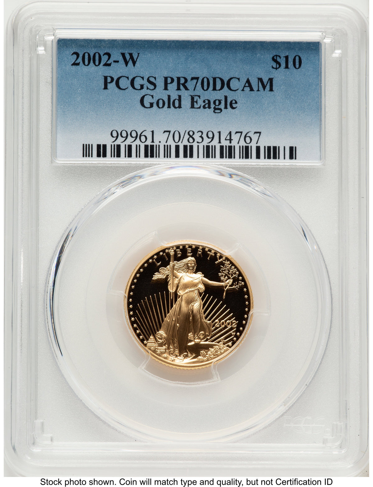 2002-W Proof Gold Eagle 1/4 oz Blue Gradient PCGS PR70
