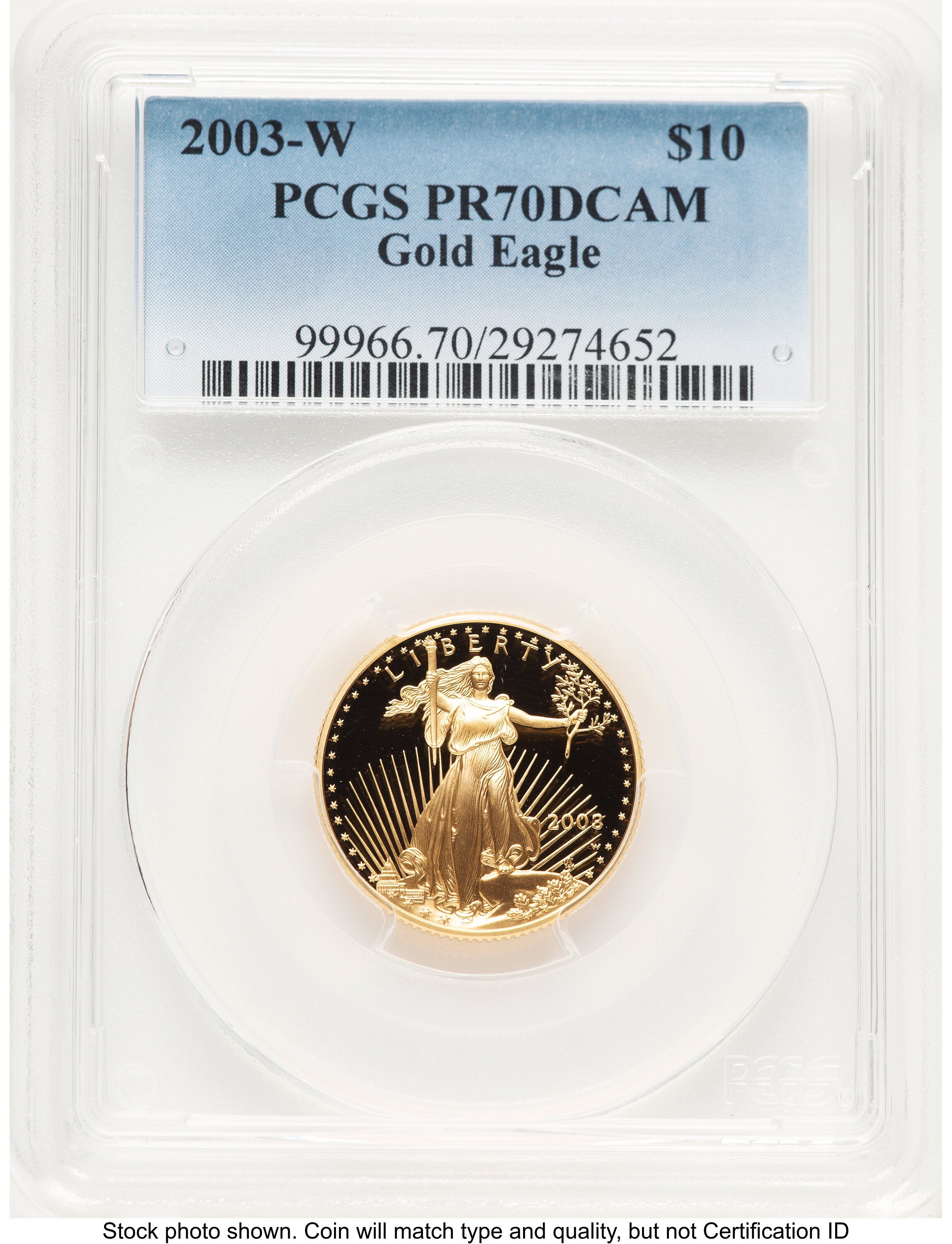 2003-W Proof Gold Eagle 1/4 oz Blue Gradient PCGS PR70 | LCR Coin