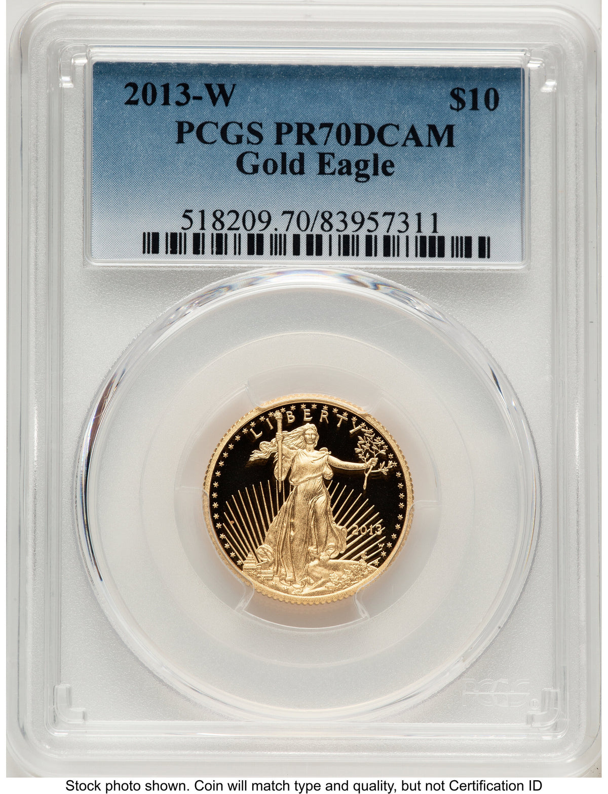 2013-W Proof Gold Eagle 1/4 oz Blue Gradient PCGS PR70