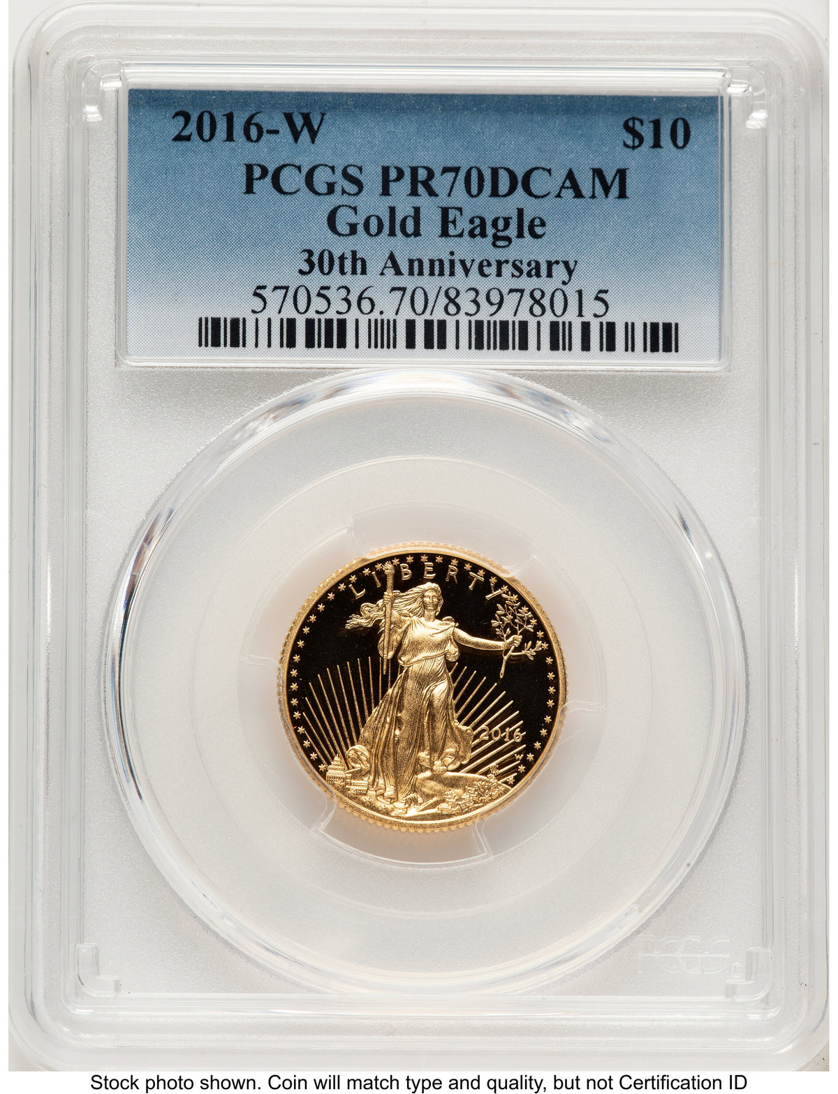 2016-W Proof Gold Eagle 1/4 oz Blue Gradient PCGS PR70