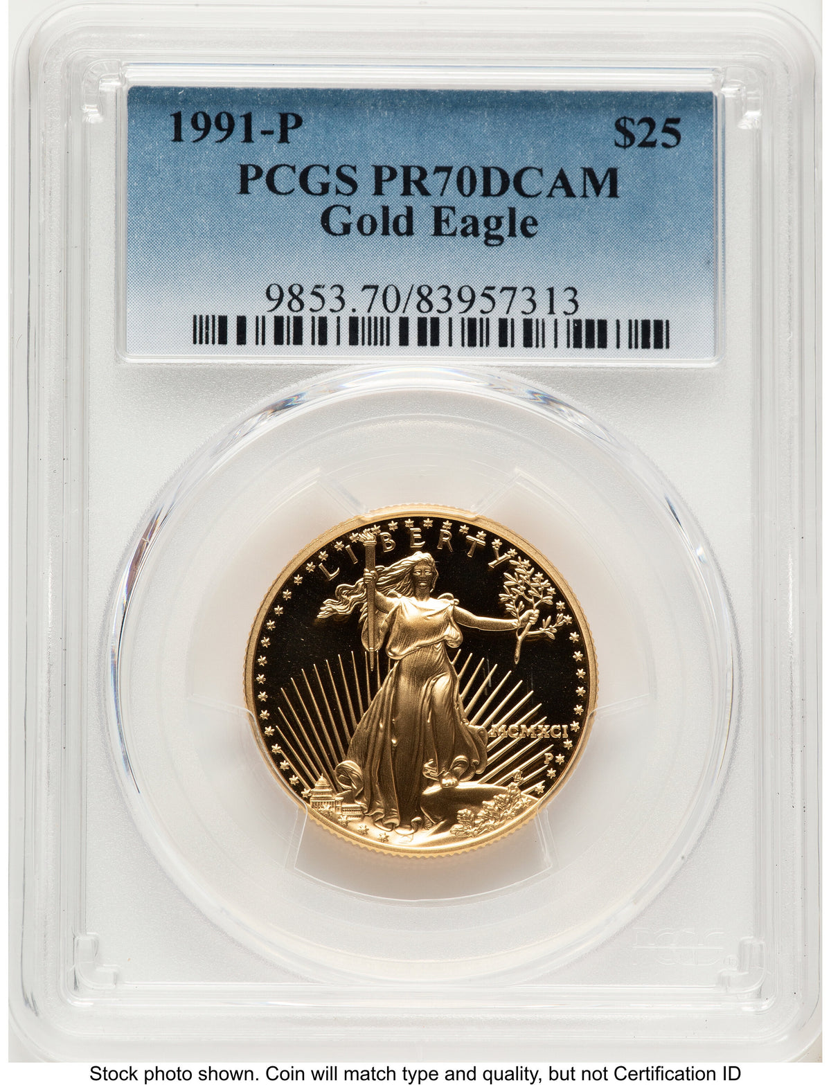 1991-P Proof Gold Eagle 1/2 oz Blue Gradient PCGS PR70