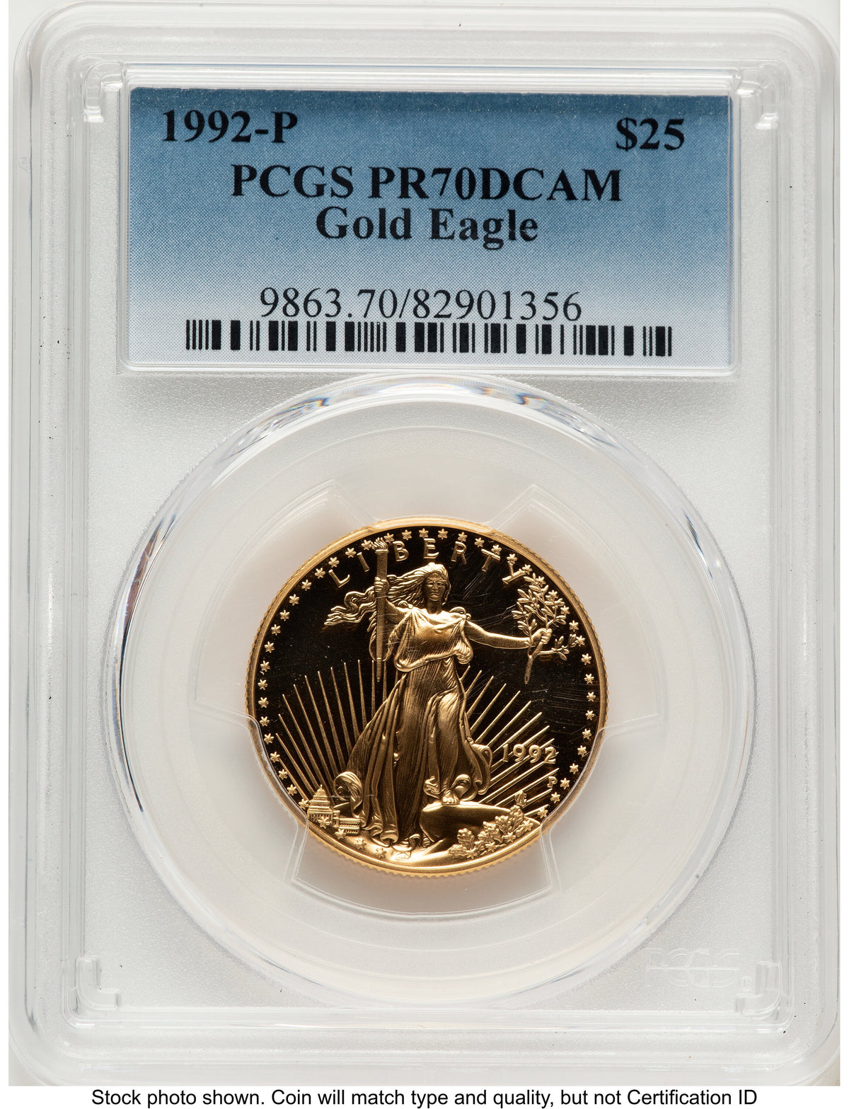 1992-P Proof Gold Eagle 1/2 oz Blue Gradient PCGS PR70
