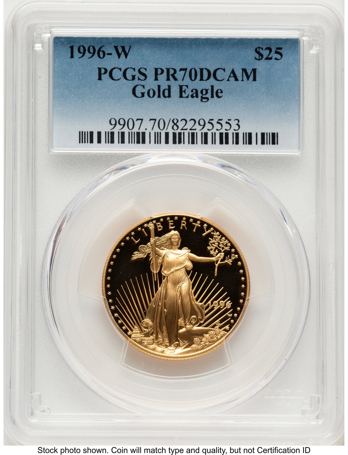 1996-W Proof Gold Eagle 1/2 oz Blue Gradient PCGS PR70