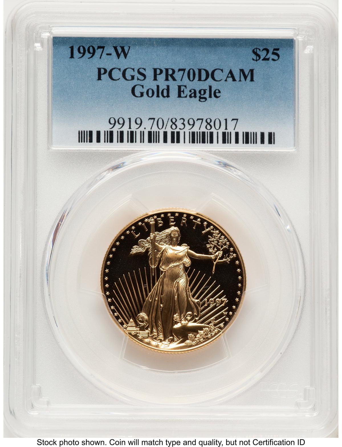 1997-W Proof Gold Eagle 1/2 oz Blue Gradient PCGS PR70