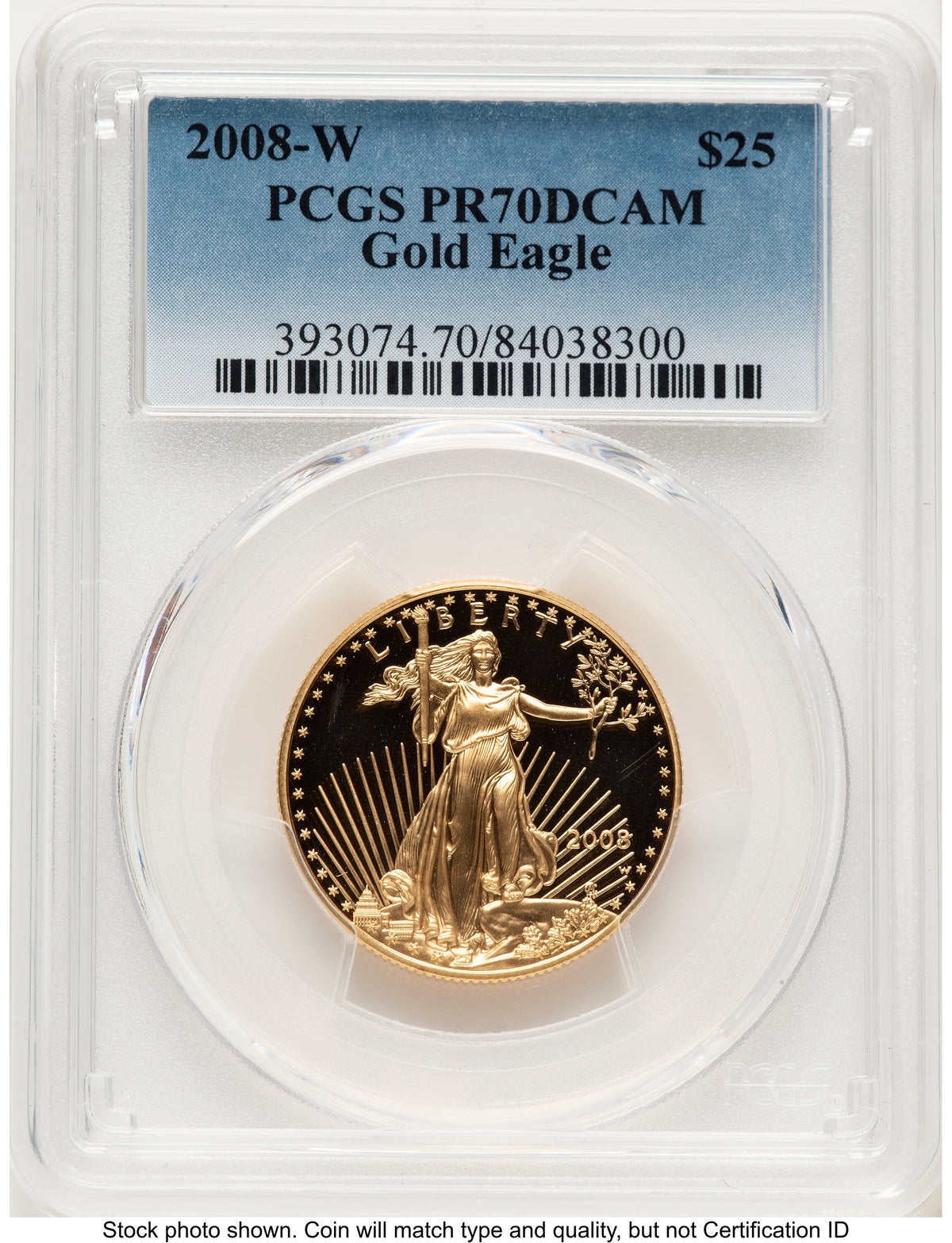 2008-W Proof Gold Eagle 1/2 oz Blue Gradient PCGS PR70