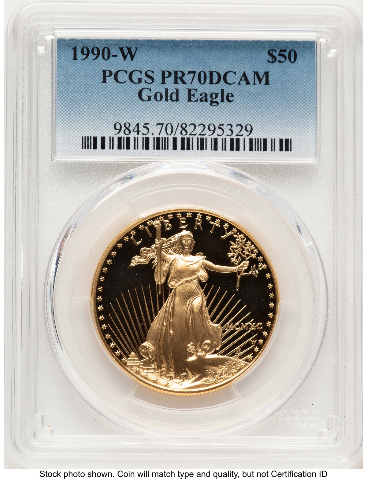 1990-W Proof Gold Eagle 1 oz Blue Gradient PCGS PR70