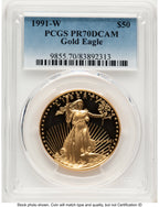 1991-W Proof Gold Eagle 1 oz Blue Gradient PCGS PR70