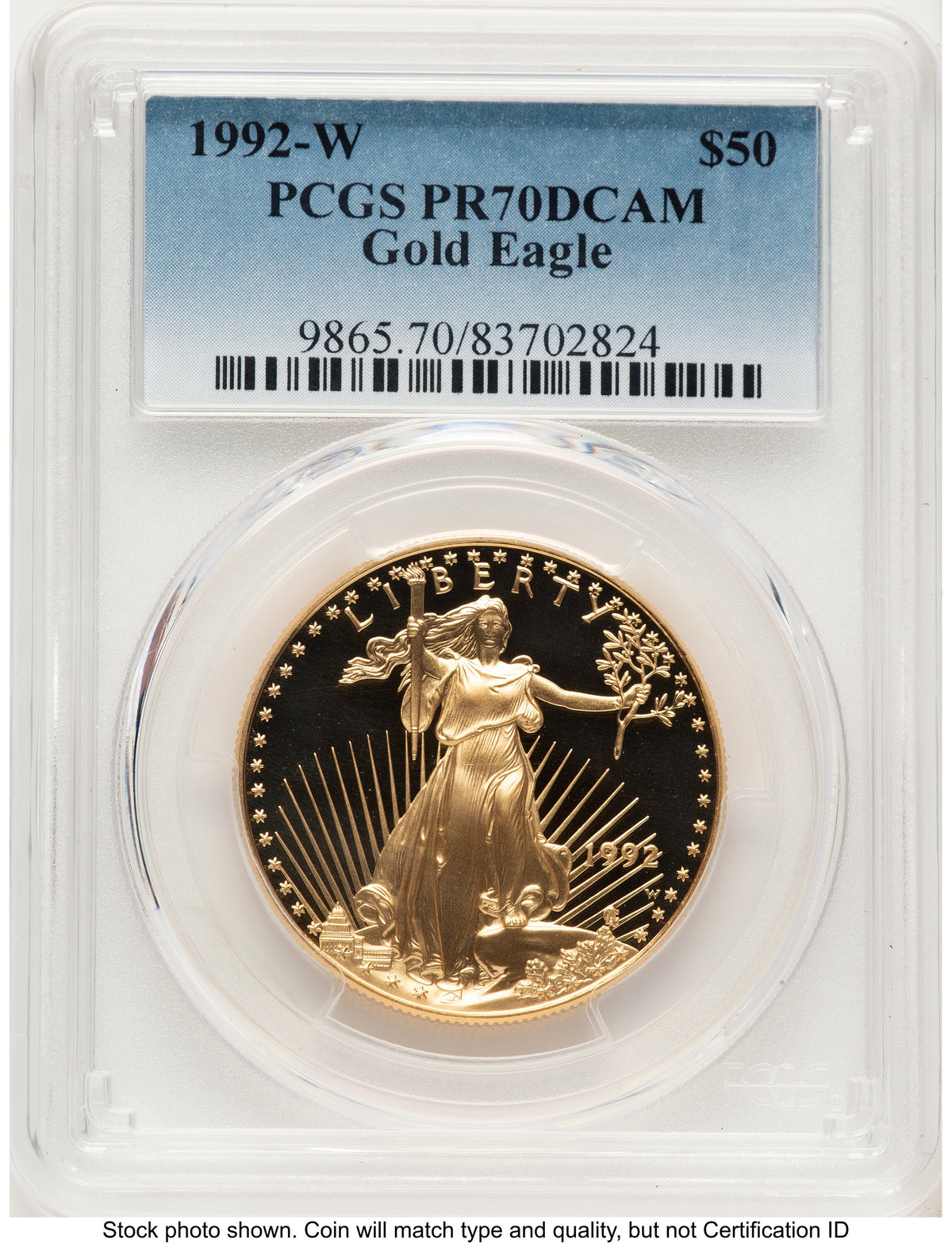 1992-W Proof Gold Eagle 1 oz Blue Gradient PCGS PR70