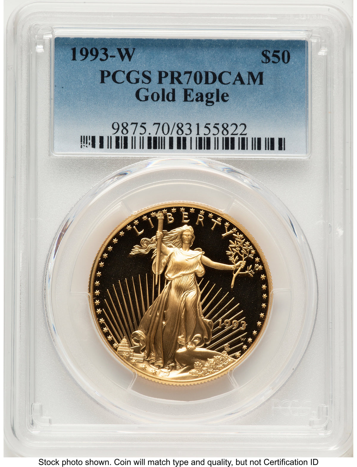 1993-W Proof Gold Eagle 1 oz Blue Gradient PCGS PR70
