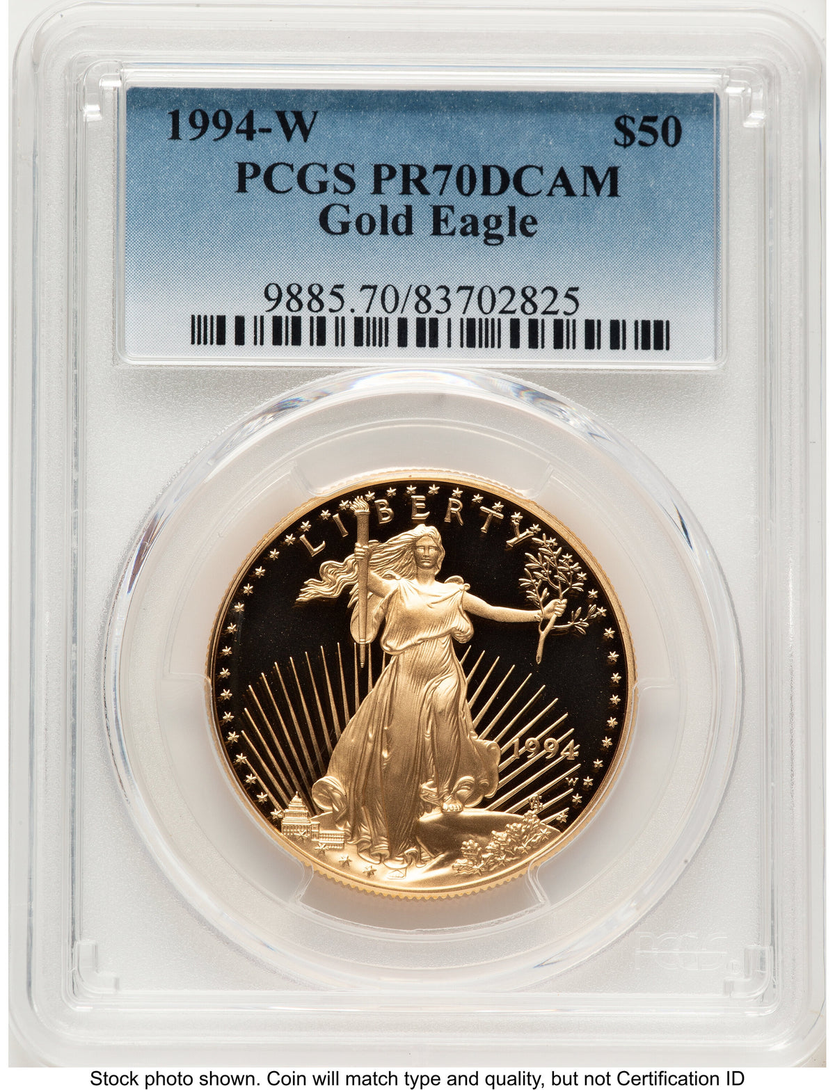 1994-W Proof Gold Eagle 1 oz Blue Gradient PCGS PR70