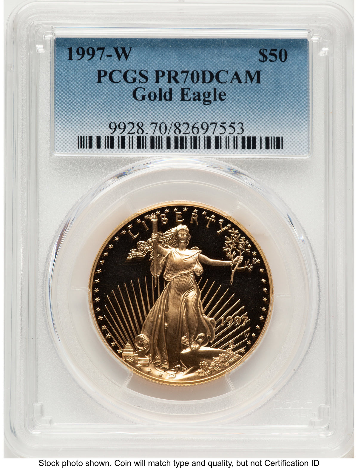 1997-W Proof Gold Eagle 1 oz Blue Gradient PCGS PR70