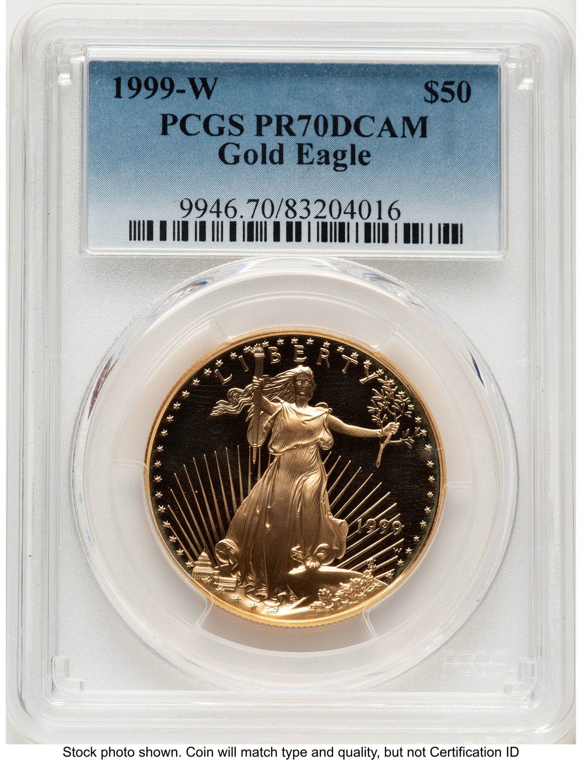 1999-W Proof Gold Eagle 1 oz Blue Gradient PCGS PR70