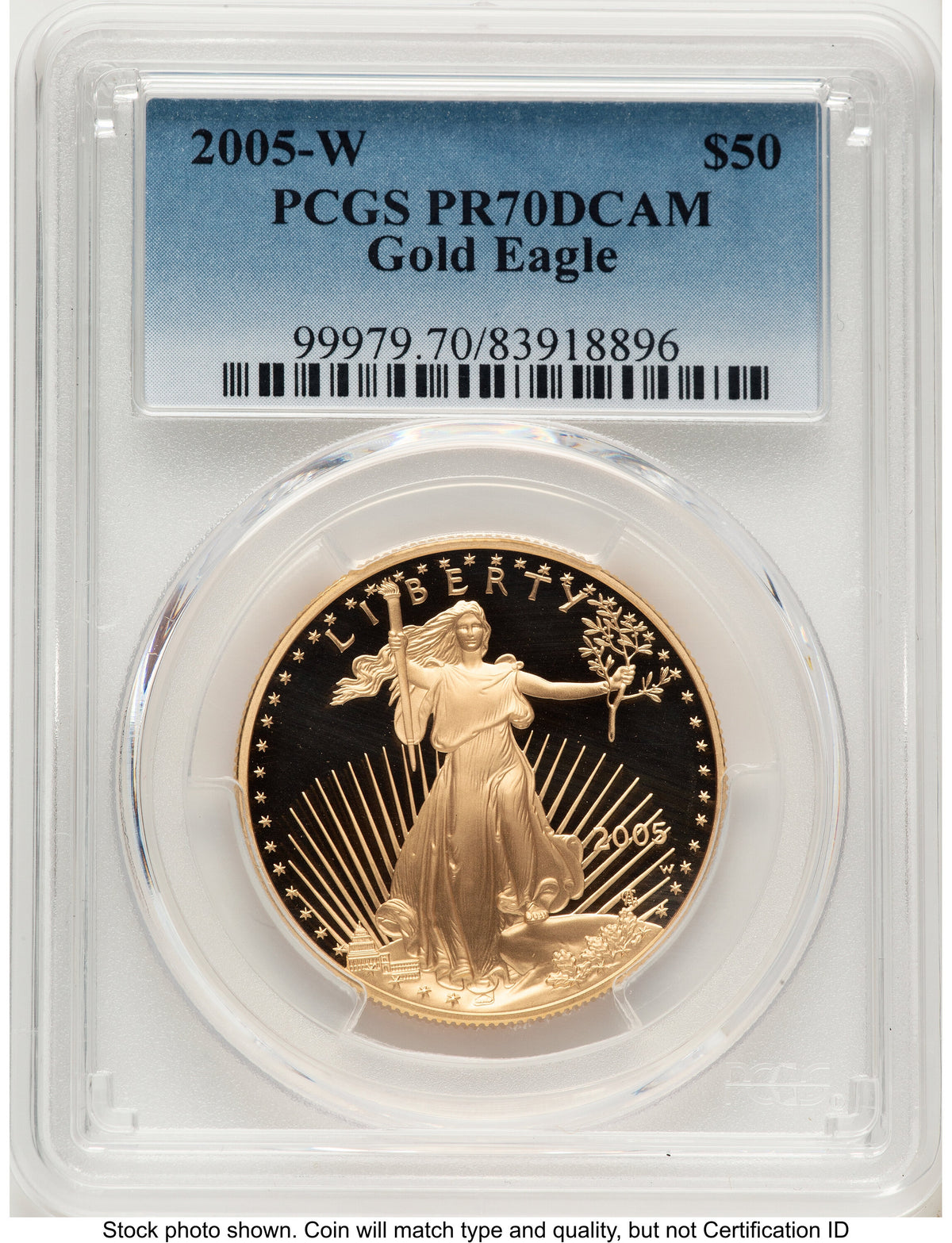 2005-W Proof Gold Eagle 1 oz Blue Gradient PCGS PR70