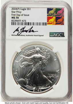 2024-(P) Silver Eagle (Privy Mark) FDI Michael Gaudioso Eagle Art NGC MS70