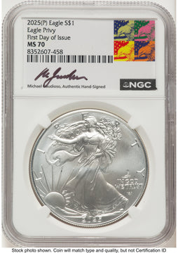 2025-(P) Silver Eagle (Privy Mark) FDI Michael Gaudioso Eagle Art NGC MS70