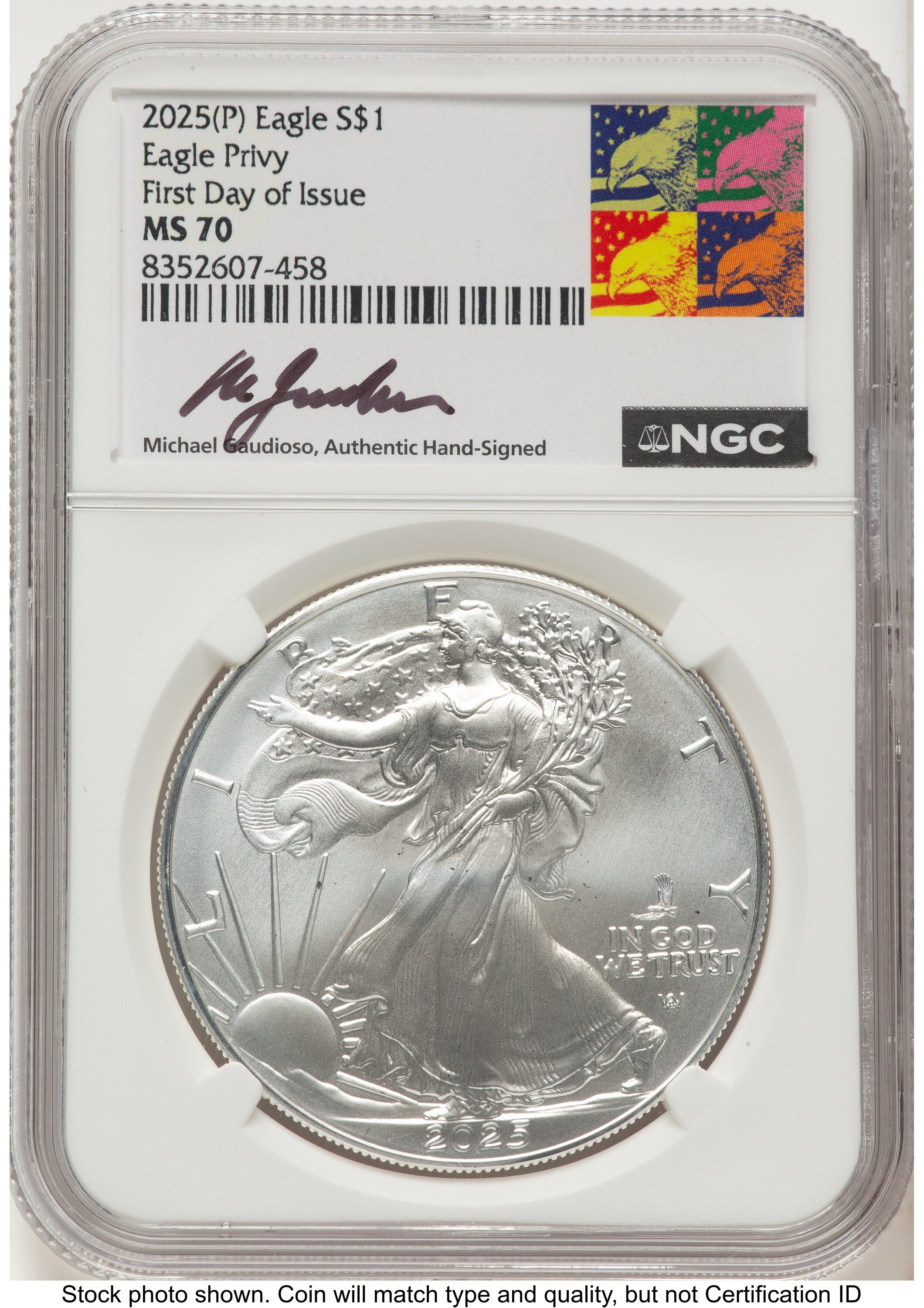 2025-(P) Silver Eagle (Privy Mark) FDI Michael Gaudioso Eagle Art NGC MS70