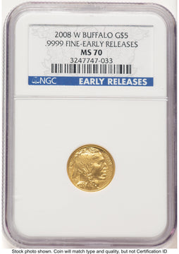 2008-W Burnished Gold Buffalo 1/10 oz ER Blue NGC MS70