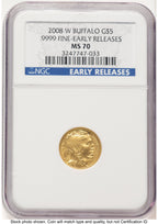 2008-W Burnished Gold Buffalo 1/10 oz ER Blue NGC MS70
