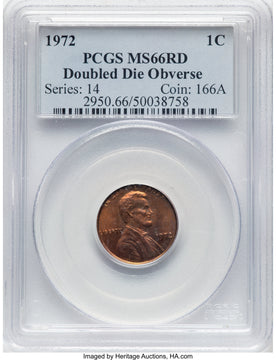 1972 1C Doubled Die Obverse FS-101 RD Lincoln Cent PCGS MS66