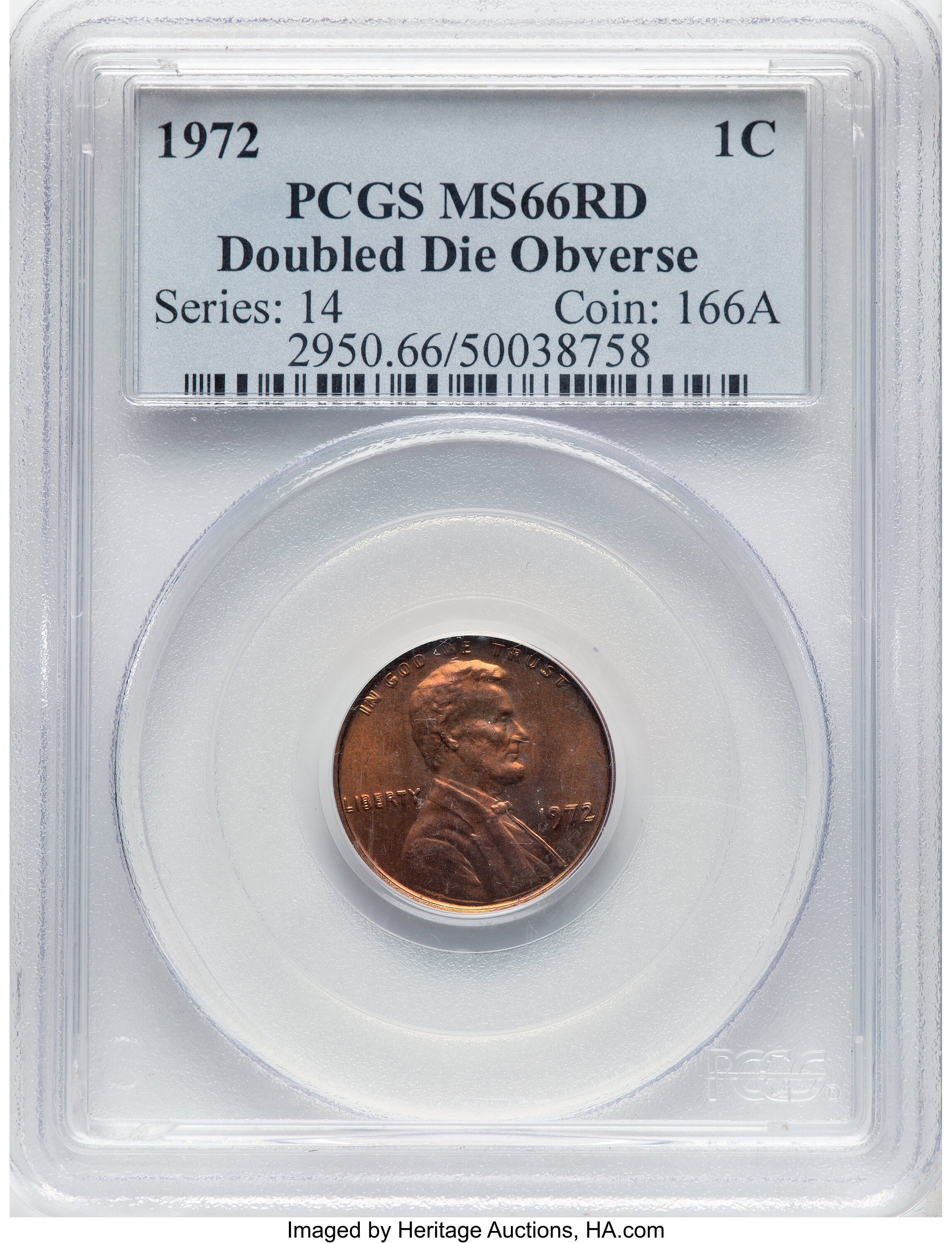 1972 1C Doubled Die Obverse FS-101 RD Lincoln Cent PCGS MS66