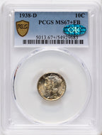 1938-D 10C FB CAC Mercury Dime PCGS MS67+