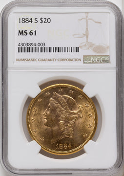1884-S $20 Brown Label Liberty Double Eagle NGC MS61