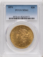 1876 $20 Blue Gradient Liberty Double Eagle PCGS MS61