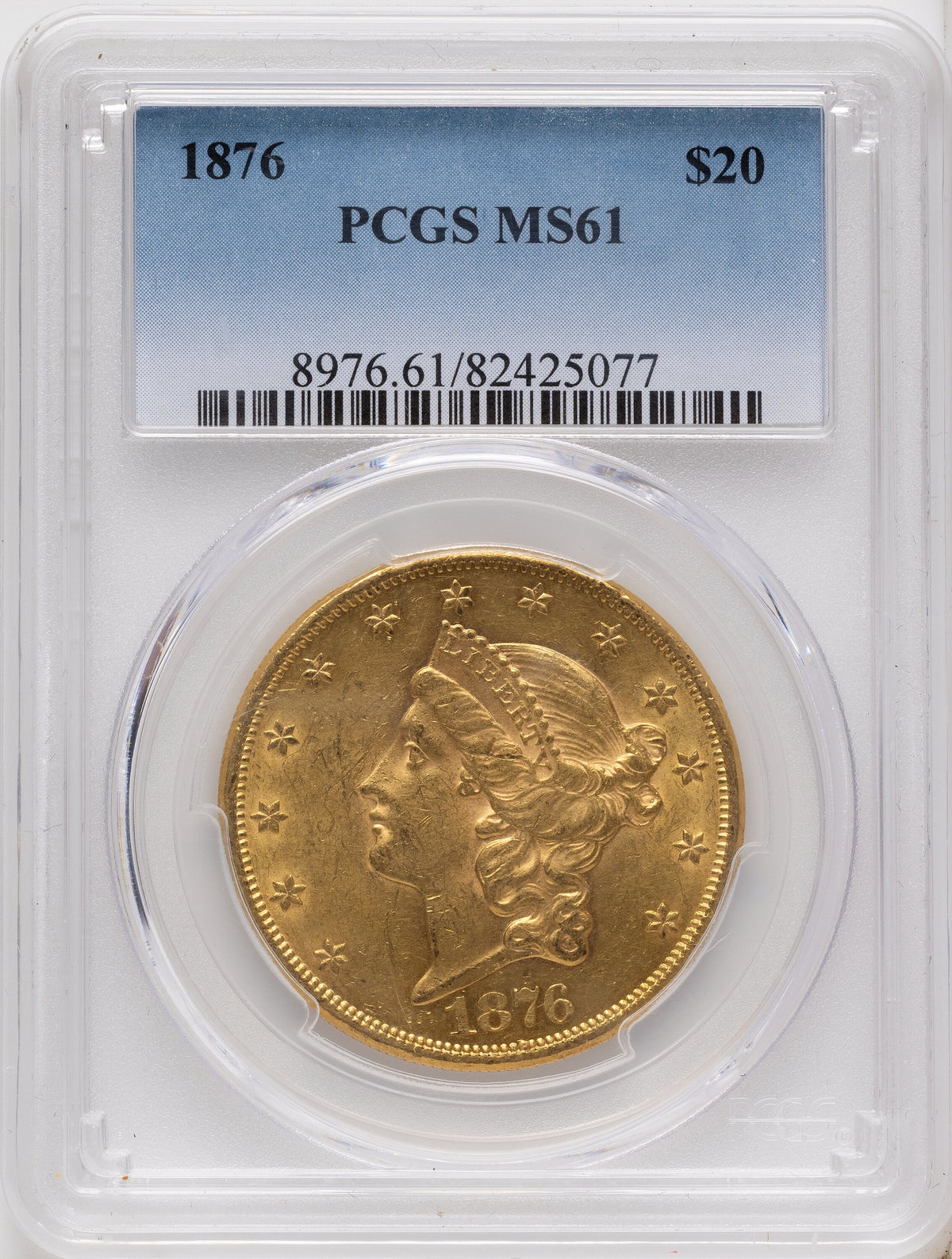 1876 $20 Blue Gradient Liberty Double Eagle PCGS MS61