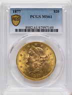 1877 $20 Blue Gradient Liberty Double Eagle PCGS MS61