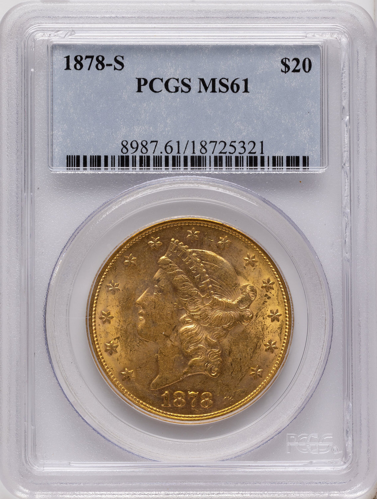 1878-S $20 Blue Label Liberty Double Eagle PCGS MS61