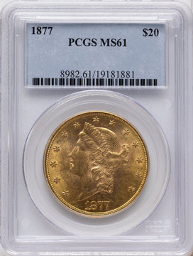 1877 $20 Blue Label Liberty Double Eagle PCGS MS61