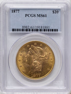 1877 $20 Blue Label Liberty Double Eagle PCGS MS61