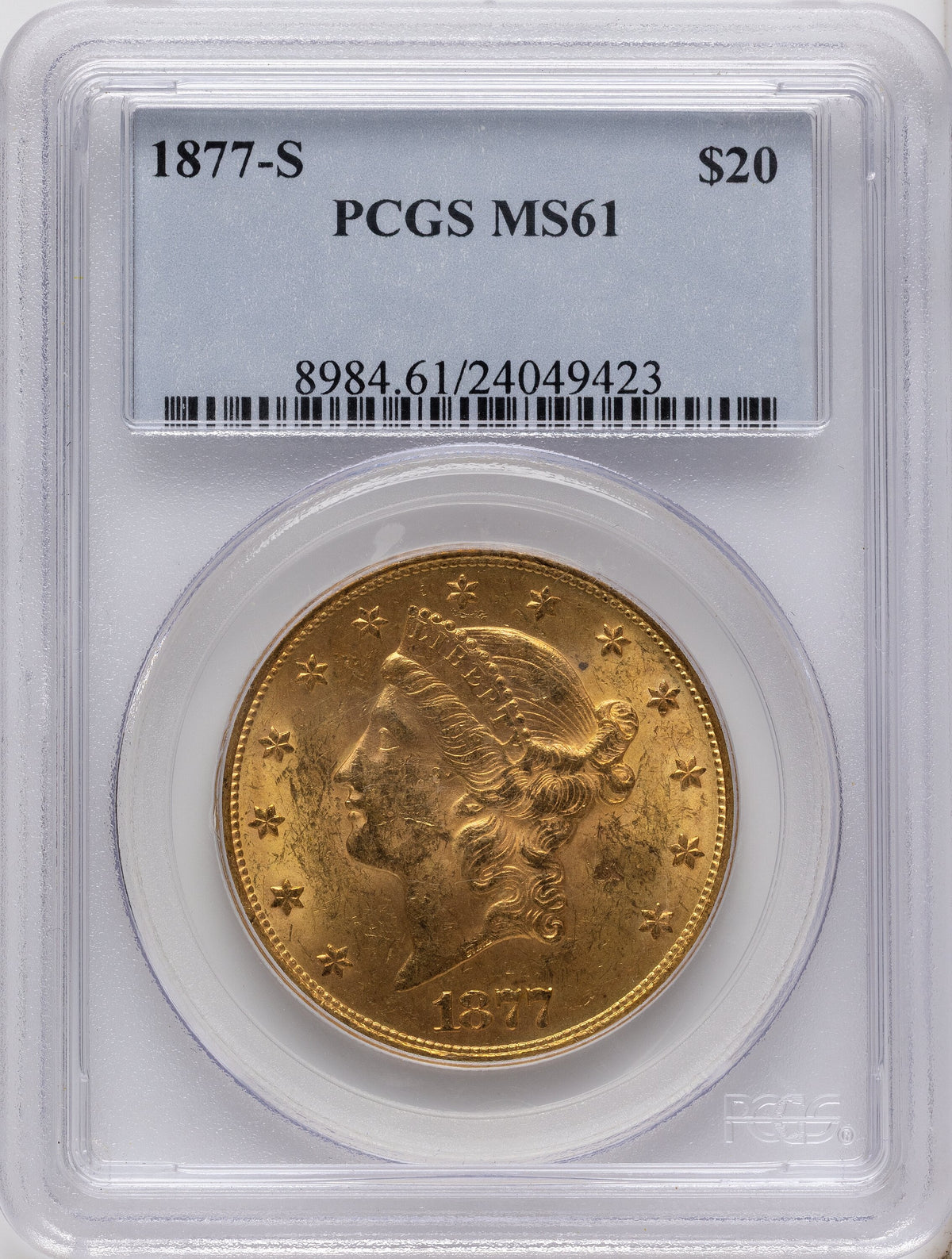 1877-S $20 Blue Label Liberty Double Eagle PCGS MS61