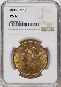1885-S $20 Brown Label Liberty Double Eagle NGC MS61
