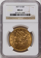 1877-S $20 Brown Label Liberty Double Eagle NGC MS61