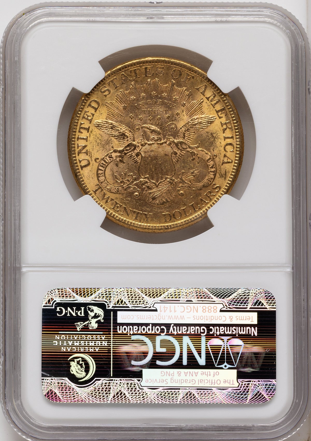 1877 $20 Brown Label Liberty Double Eagle NGC MS61