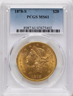1878-S $20 Blue Gradient Liberty Double Eagle PCGS MS61