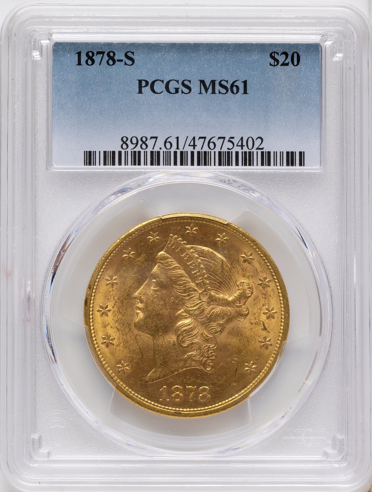 1878-S $20 Blue Gradient Liberty Double Eagle PCGS MS61