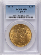 1873 $20 OPEN 3 Blue Gradient Liberty Double Eagle PCGS MS61