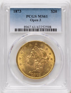 1873 $20 OPEN 3 Blue Gradient Liberty Double Eagle PCGS MS61