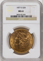 1877-S $20 Brown Label Liberty Double Eagle NGC MS61