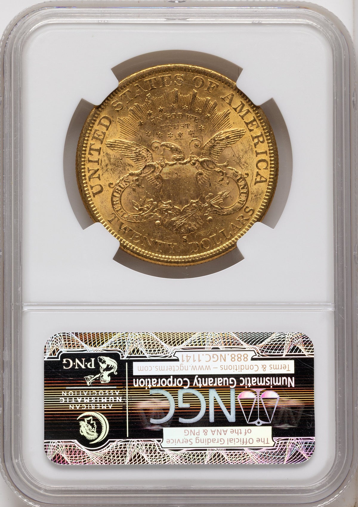 1877-S $20 Brown Label Liberty Double Eagle NGC MS61