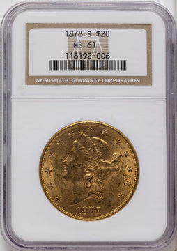 1878-S $20 Brown Label Liberty Double Eagle NGC MS61