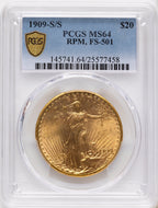 1909-S/S $20 FS-501 Saint-Gaudens Double Eagle PCGS MS64